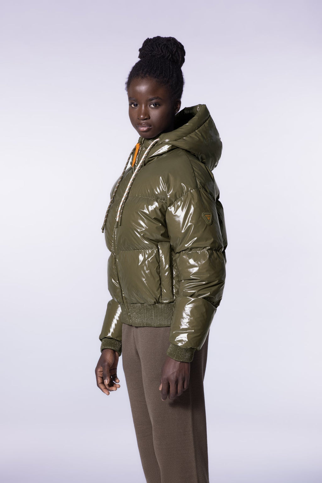 Doudoune courte brillante Nine - Khaki