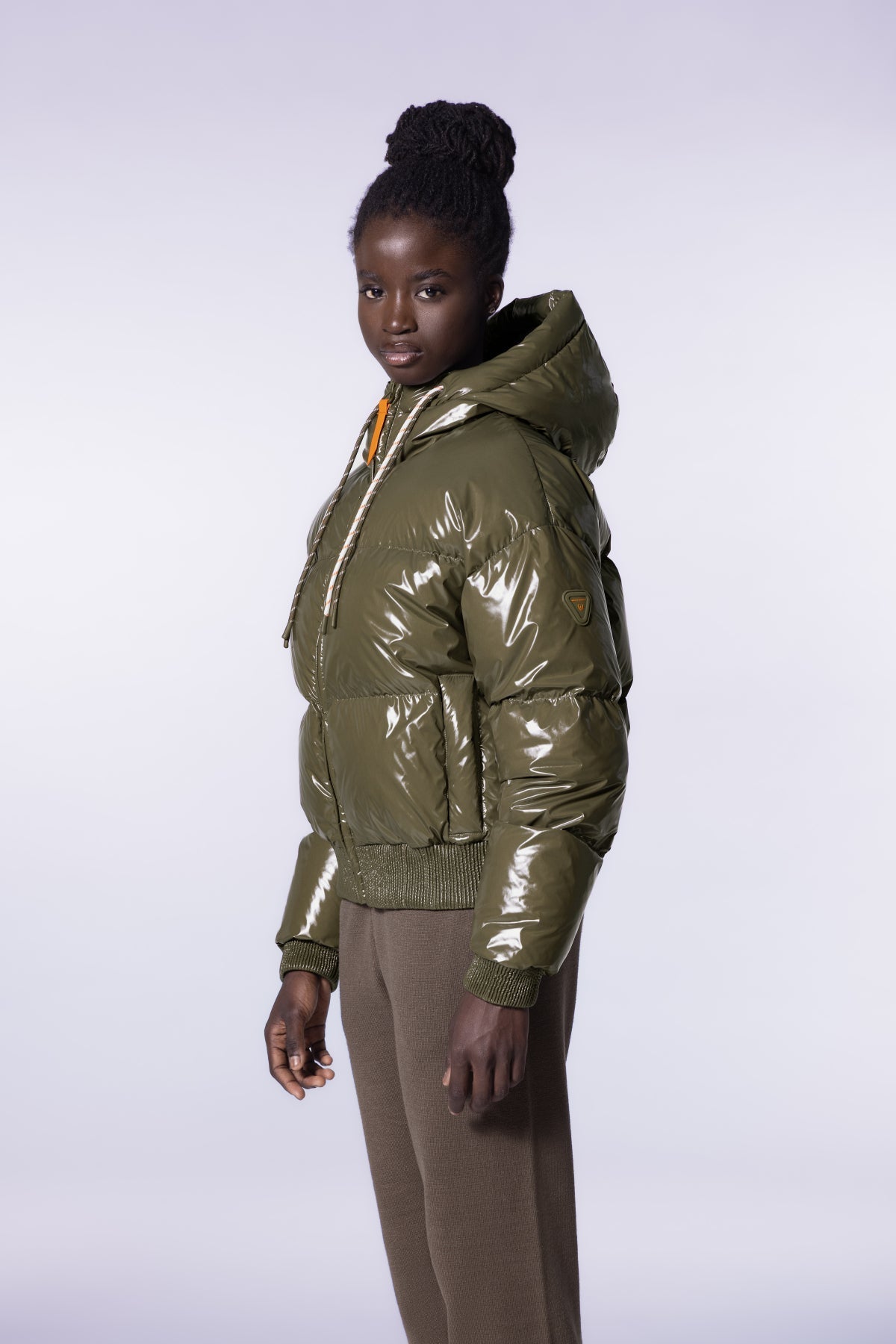 Doudoune courte brillante Nine - Khaki