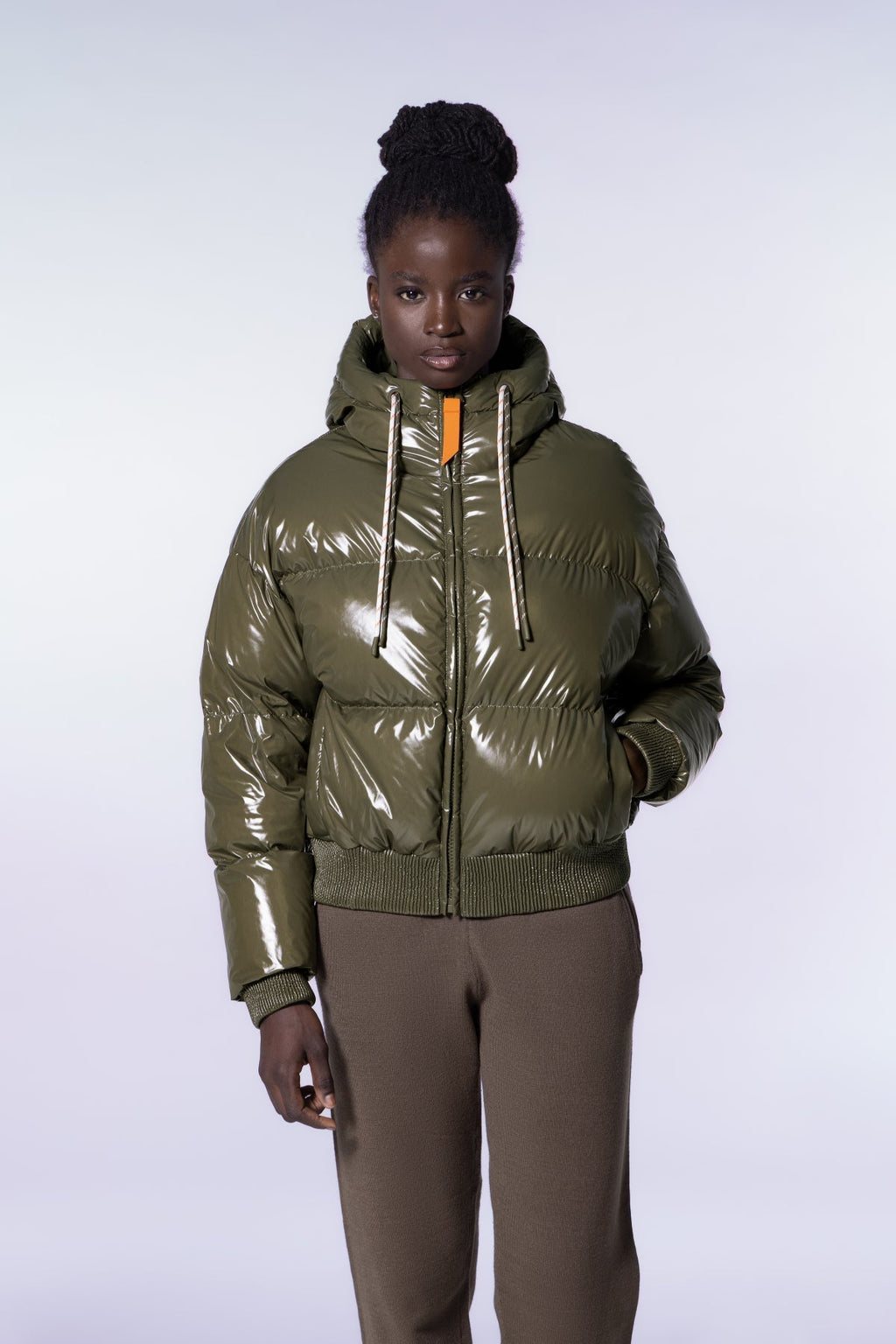 Doudoune courte brillante Nine - Khaki