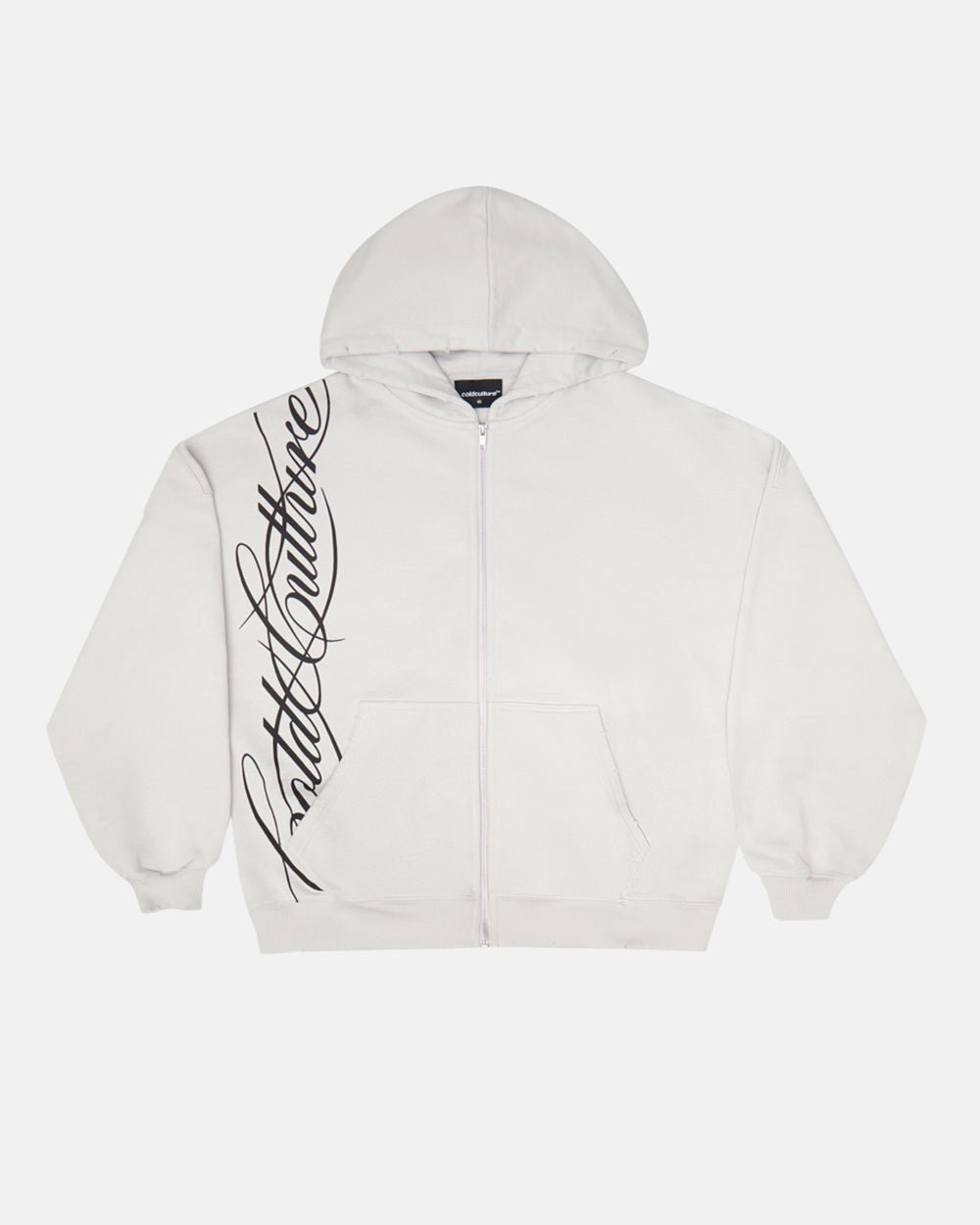 SCRIPT ZIP HOODIE LIGHT GREY - COLD CULTURE