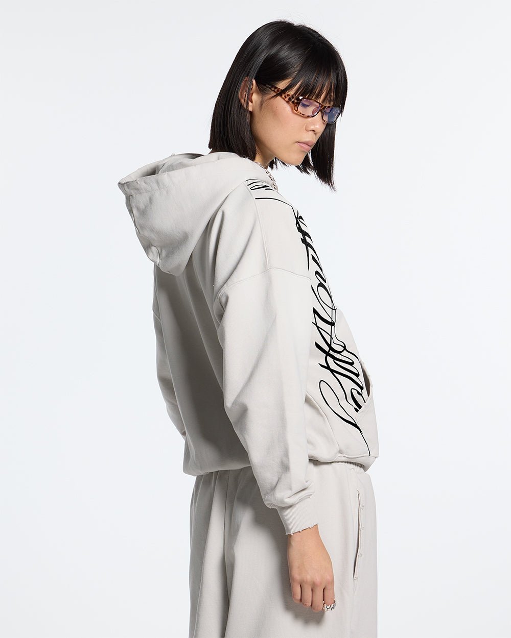 SCRIPT ZIP HOODIE LIGHT GREY - COLD CULTURE