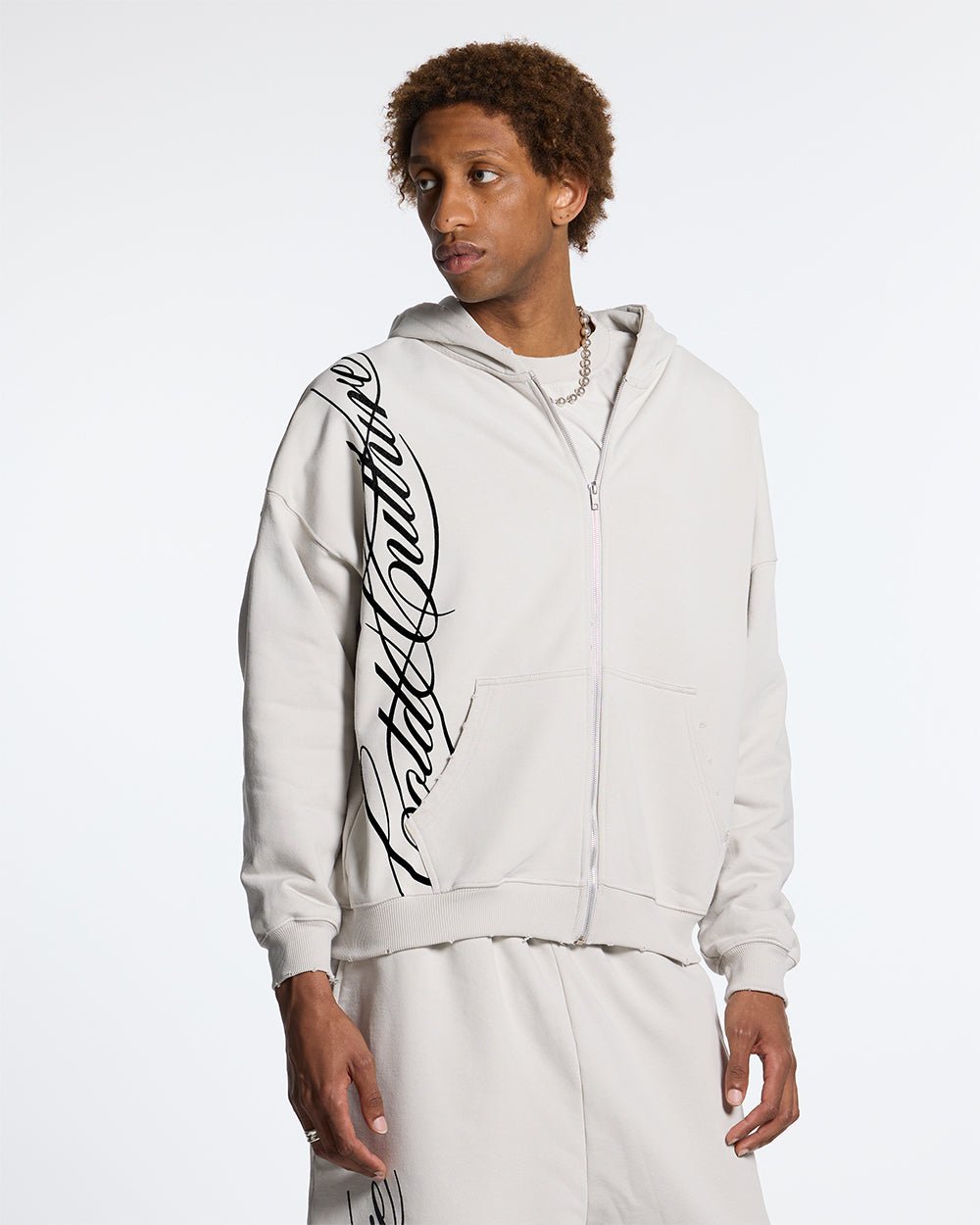 SCRIPT ZIP HOODIE LIGHT GREY - COLD CULTURE
